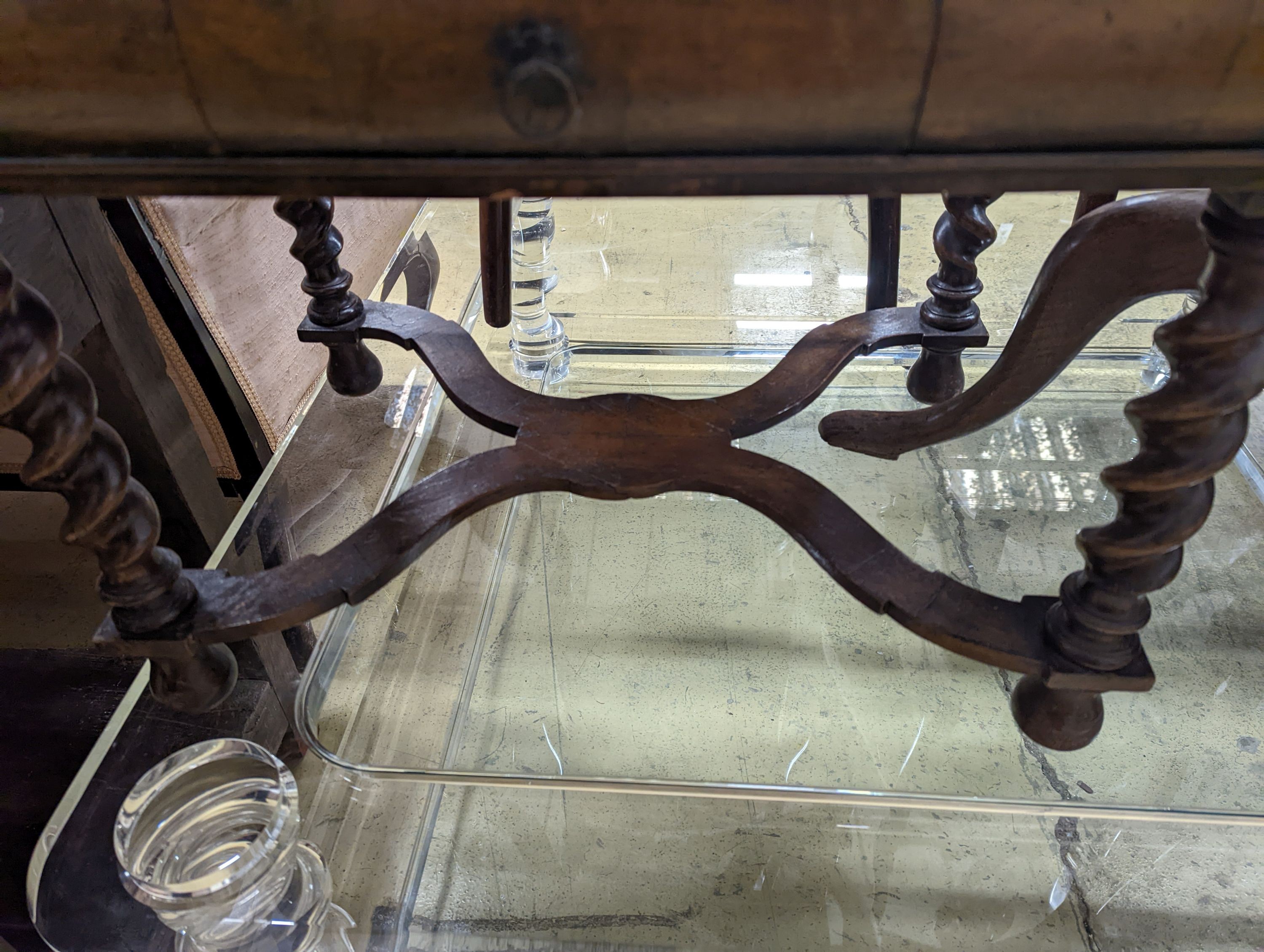 A walnut side table with mirrored top, (altered) width 59cm, depth 42cm, height 43cm